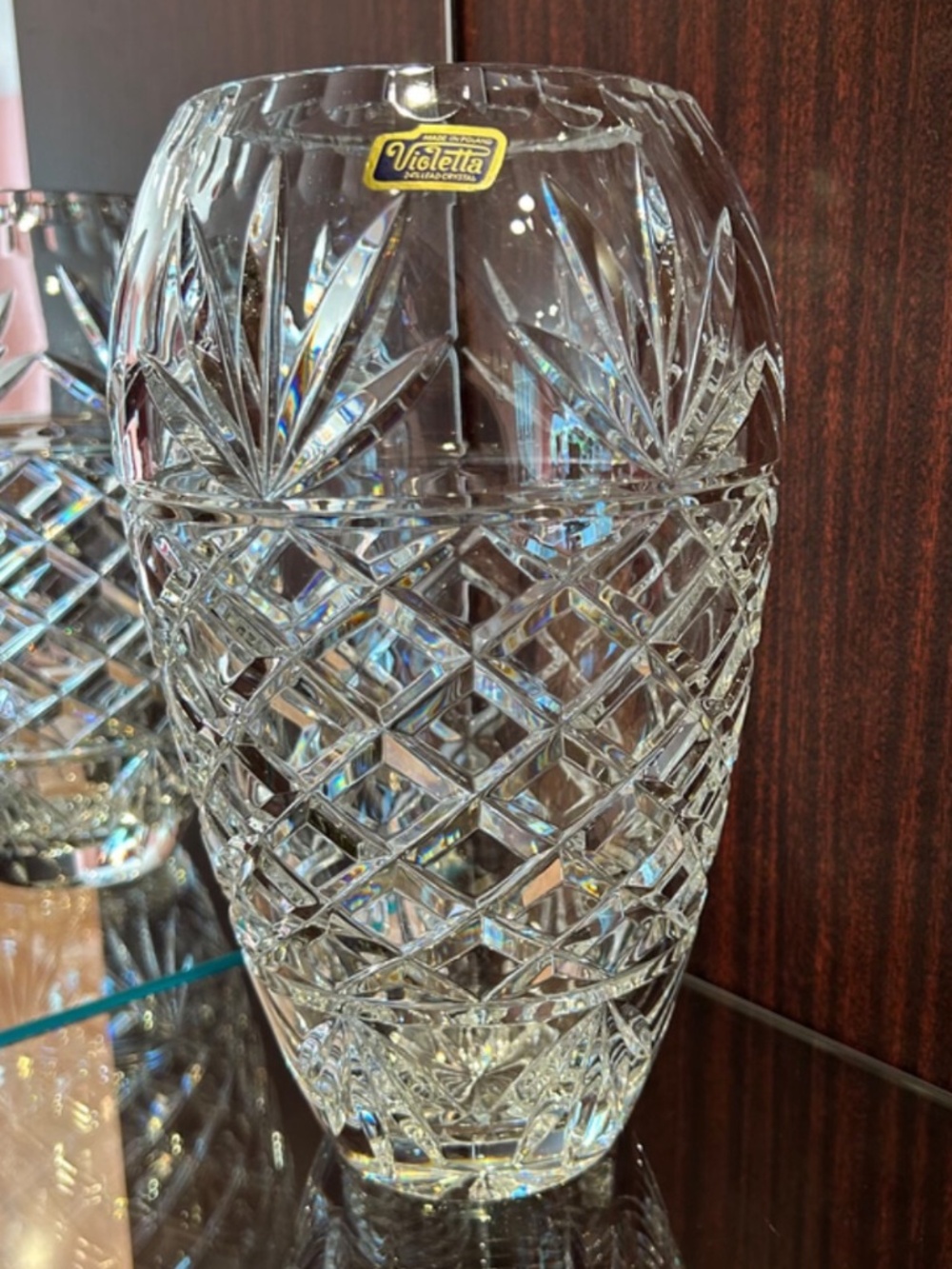 Violetta 24% Lead Clear Heavy Large Crystal Flower Vase Made in Poland